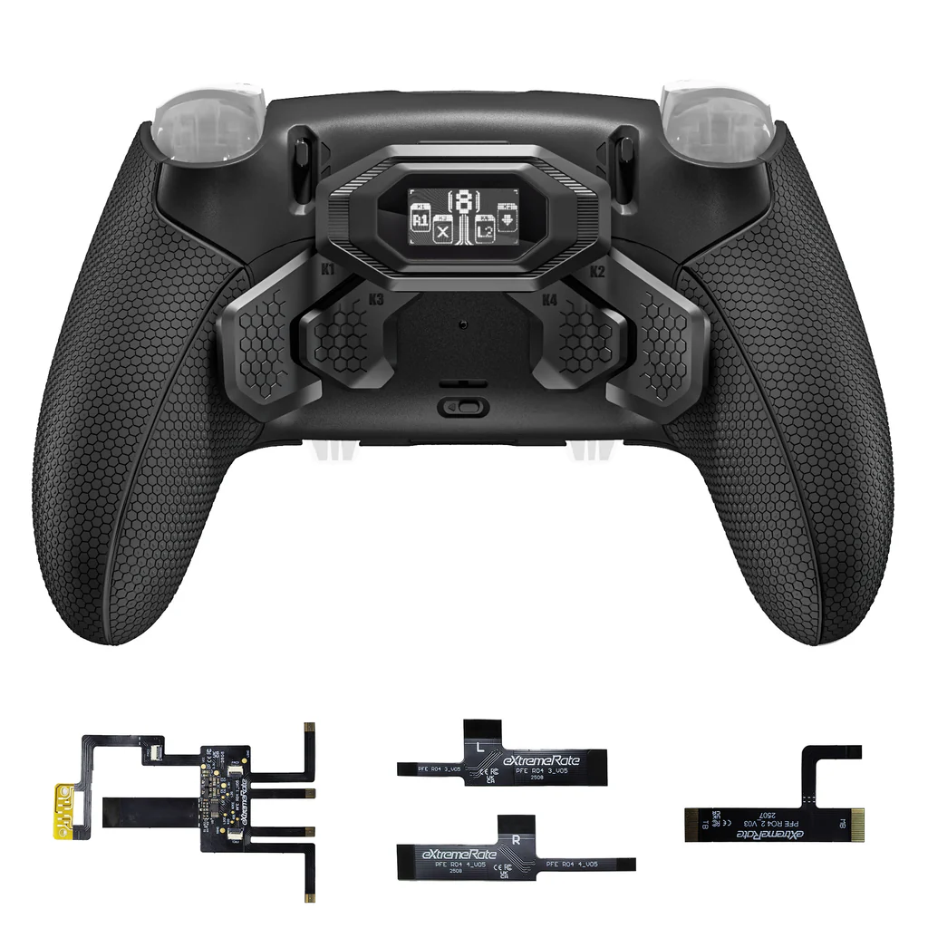 eXtremeRate BEYOND Back Paddles Kit with OLED Display & Redesigned Ergonomic Grips for PS5 Edge Controller - Rubberized Black - BYNEGU001 4