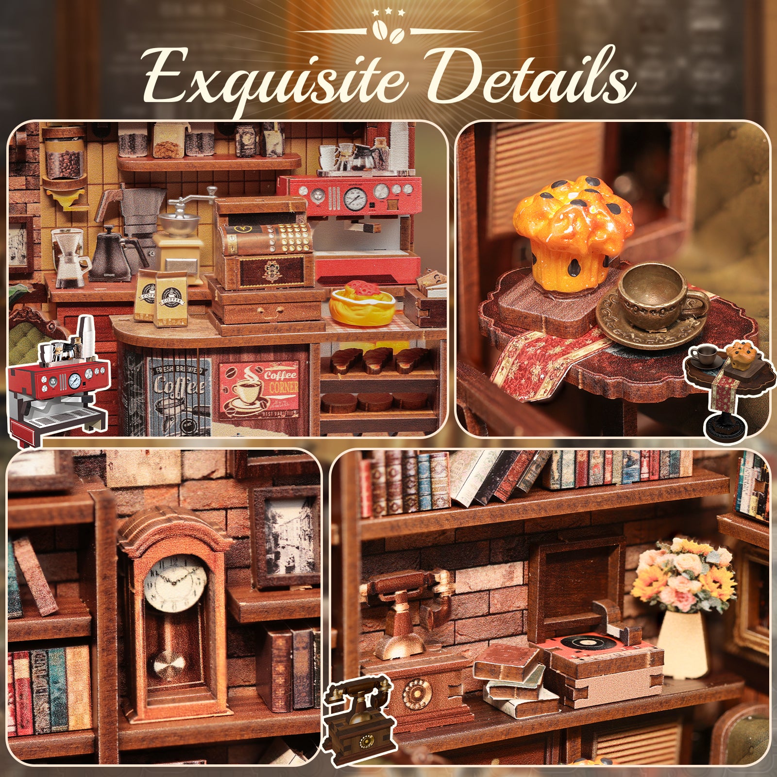 CUTEBEE DIY Dollhouse Kit | CORNER COFFEE SHOP 4
