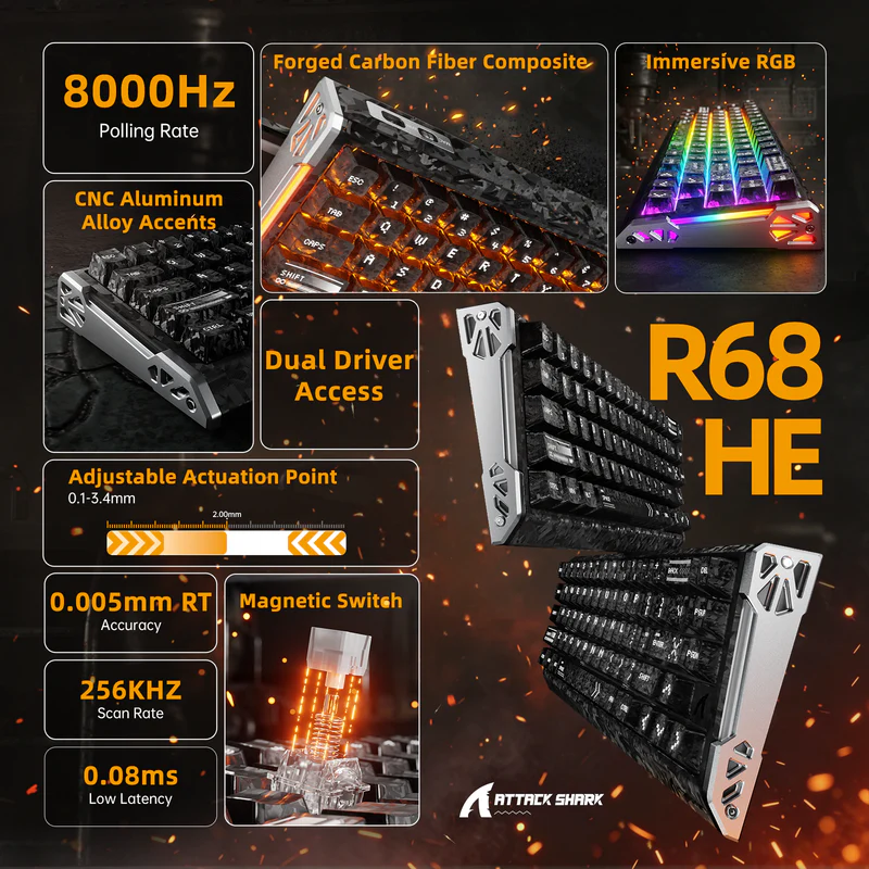 ATTACK SHARK R68 HE & R11 ULTRA Carbon Fiber Gaming Bundle With C01 ULTRA Coiled Cable 5