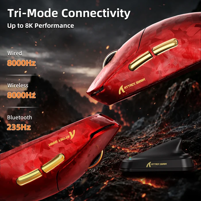 ATTACK SHARK RS3 ULTRA Carbon Fiber Wireless PAW3955MAX Gaming Mouse with C06 Ultra LED Cable